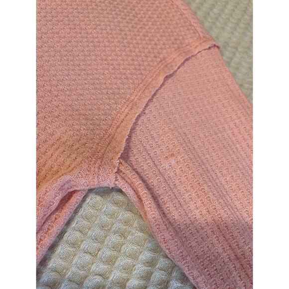Vintage X America Cozy Pink V Neck Waffle Knit Long Sleeve Oversized Tee Large - Picture 5 of 10